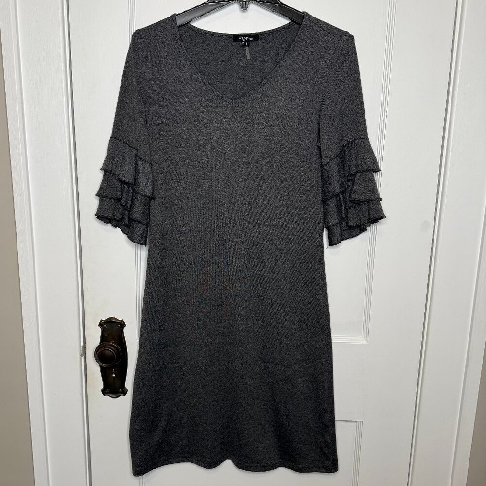 Ivy Beau | Ruffle Sleeve Knee Length Gray Stretch Dress Feminine